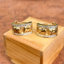 Load image into Gallery viewer, Estate 14KT Yellow Gold Etruscan Elephant Diamond Omega Earrings