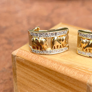 Estate 14KT Yellow Gold Etruscan Elephant Diamond Omega Earrings