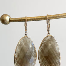 Load image into Gallery viewer, Estate 14KT Yellow Gold Faceted Green Sapphire + Pave Diamond Lever Back Earrings
