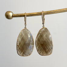 Load image into Gallery viewer, Estate 14KT Yellow Gold Faceted Green Sapphire + Pave Diamond Lever Back Earrings