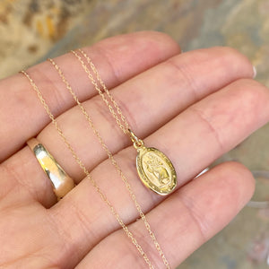 10KT Yellow Gold Saint Christoper Oval Medal Chain Necklace