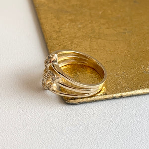 14KT Yellow Gold + Pave Diamond Fleur de Lis Band Ring - LSJ