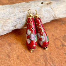 Load image into Gallery viewer, Estate 14KT Yellow Gold Red Multi-Color Cloisonne Oblong Earring Charms