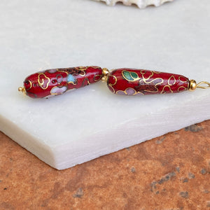 Estate 14KT Yellow Gold Red Multi-Color Cloisonne Oblong Earring Charms