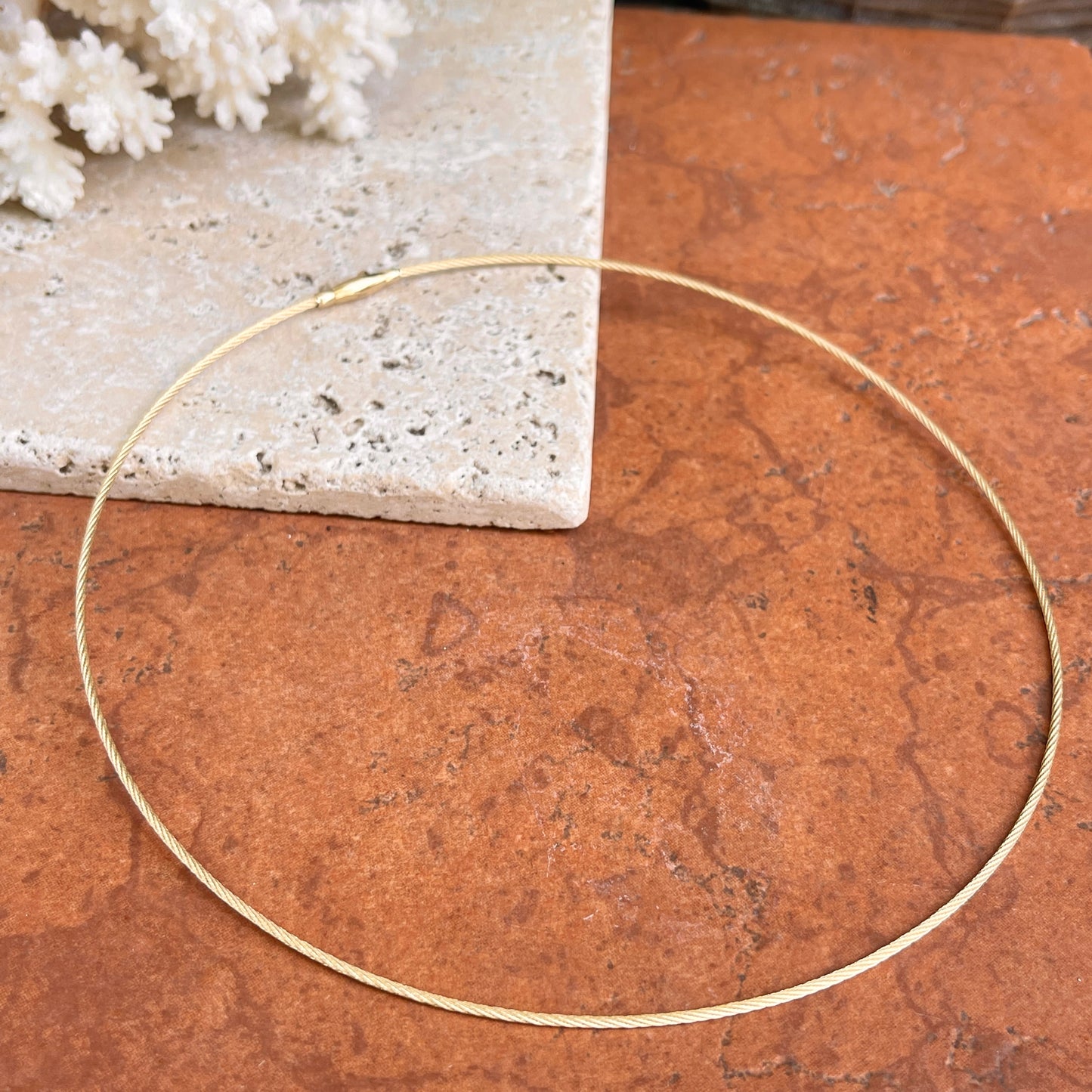 14KT Yellow Gold Solid 1.5mm Cable Neck Wire Necklace