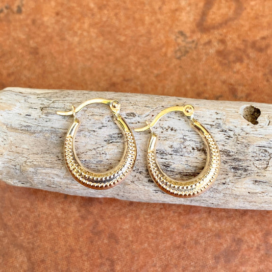 10KT Yellow Gold Scalloped Textured Hoop Earrings 15mm