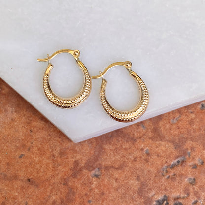 10KT Yellow Gold Scalloped Textured Hoop Earrings 15mm