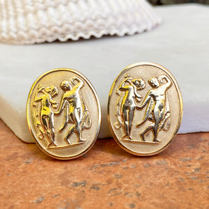 Estate 14KT Yellow Gold Italian Soldier Intaglio Large Oval Omega Back Earrings