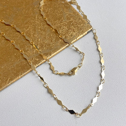 14KT Yellow Gold Diamond-Shape Mirror Link Chain Necklace