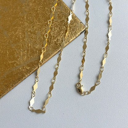 14KT Yellow Gold Diamond-Shape Mirror Link Chain Necklace