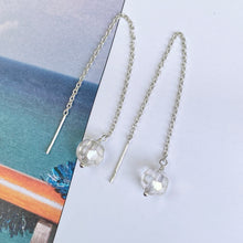 Load image into Gallery viewer, Sterling Silver Threader Chain Clear Crystal Ball Ear Wire Earrings