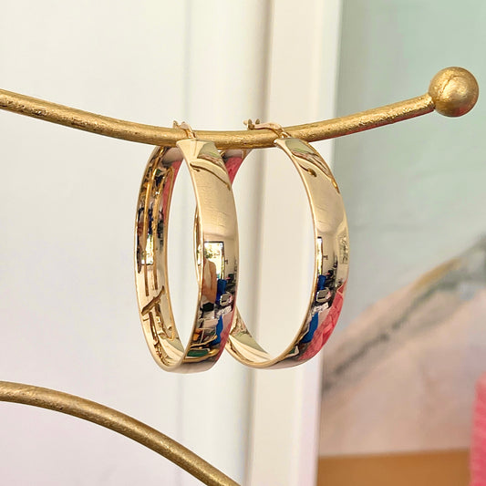 14KT Yellow Gold Polished 7mm Round Tube Hoop Earrings 41mm