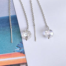 Load image into Gallery viewer, Sterling Silver Threader Chain Clear Crystal Ball Ear Wire Earrings