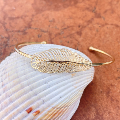 Gold Tone Sterling Silver Horizontal Leaf Bangle Cuff Bracelet