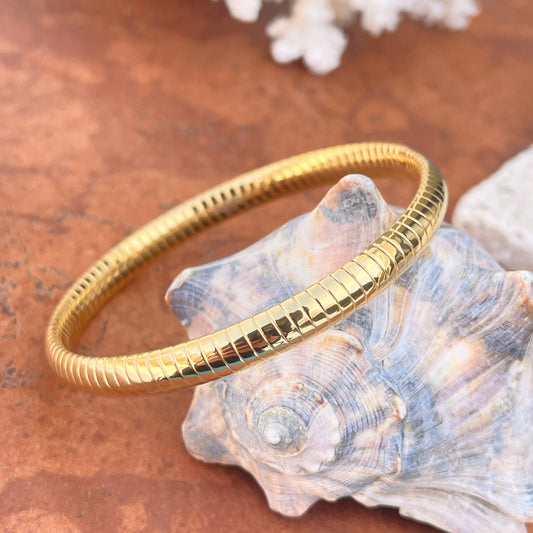 Gold Color Stainless Steel Ribbed Round Slip On Bangle Bracelet