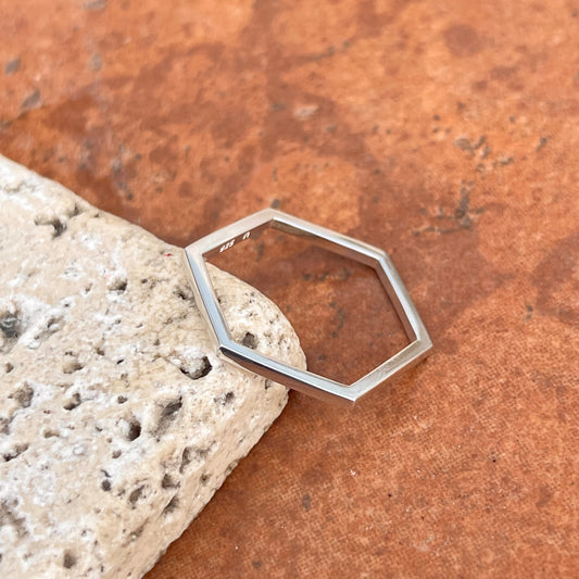 Sterling Silver Thin Hexagon Band Stackable Ring