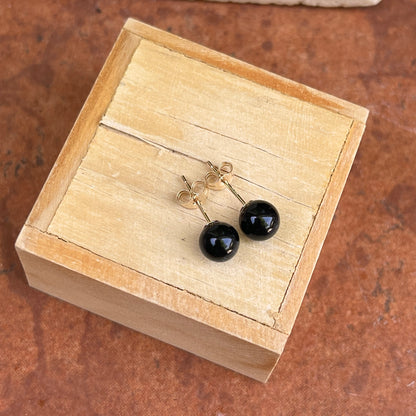 14KT Yellow Gold 6mm Black Onyx Round Ball Stud Earrings