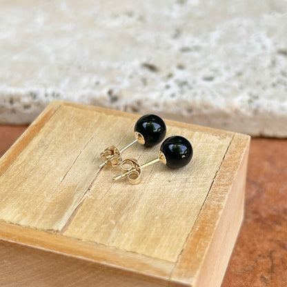 14KT Yellow Gold 6mm Black Onyx Round Ball Stud Earrings