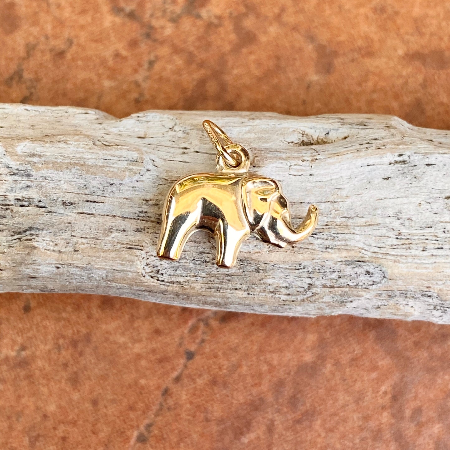 10KT Yellow Gold Mini Elephant Pendant Charm 15mm