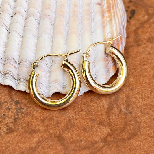 10KT Yellow Gold Polished 3mm Tube Hoop Earrings 15mm