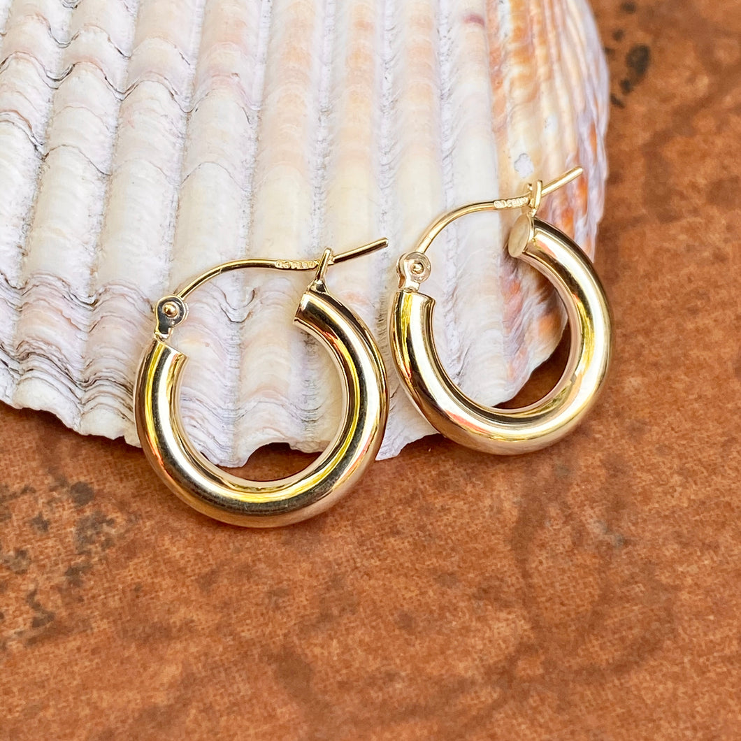 10KT Yellow Gold Polished 3mm Tube Hoop Earrings 10mm