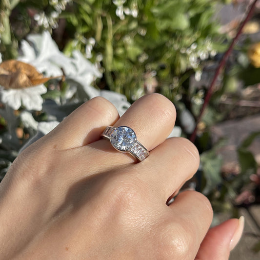 Sterling Silver Half Bezel + Channel Set CZ Ring