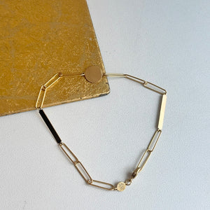 14KT Yellow Gold Round Disc Paper Clip Chain Bracelet