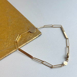 14KT Yellow Gold Round Disc Paper Clip Chain Bracelet
