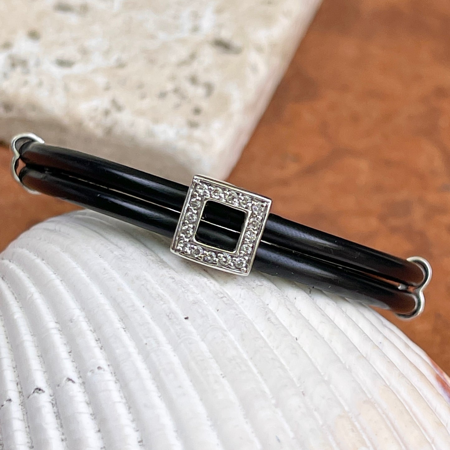 Estate Effy 14KT White Gold + Black Rubber Pave Diamond Bracelet