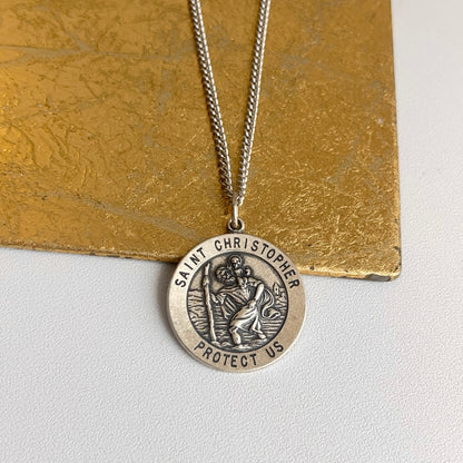 Sterling Silver St Christopher 25mm Medal Chain Necklace