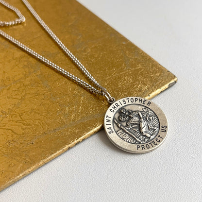 Sterling Silver St Christopher 25mm Medal Chain Necklace