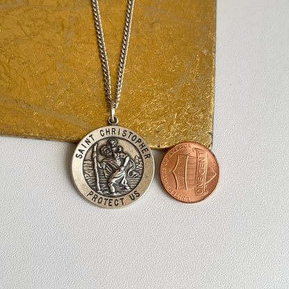 Sterling Silver St Christopher 25mm Medal Chain Necklace