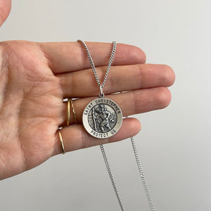 Sterling Silver St Christopher 25mm Medal Chain Necklace