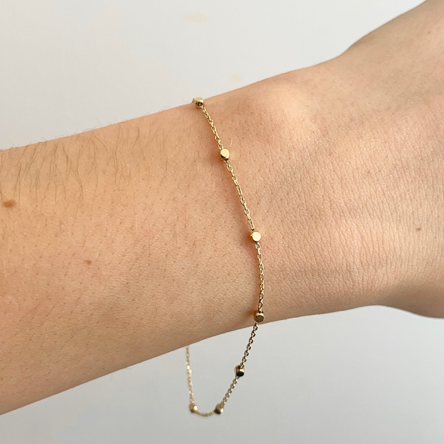 14KT Yellow Gold Cube Station Chain Bracelet