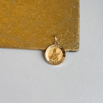 14KT Yellow Gold St Lucy Medal Pendant Charm 15mm