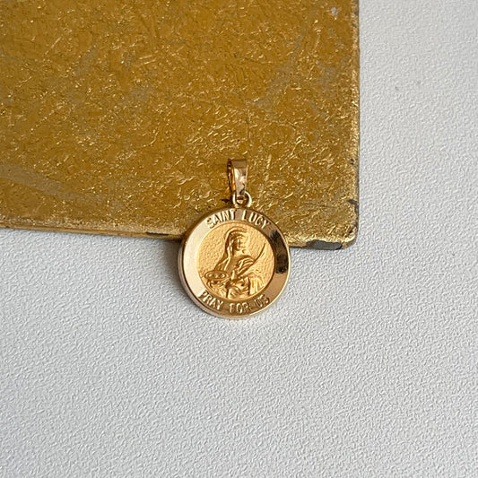 14KT Yellow Gold St Lucy Medal Pendant Charm 15mm