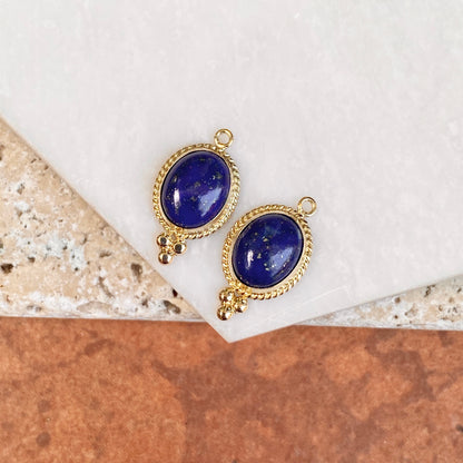 Estate 14KT Yellow Gold Oval Lapis Detailed Frame Earring Charms