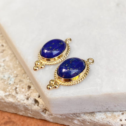 Estate 14KT Yellow Gold Oval Lapis Detailed Frame Earring Charms