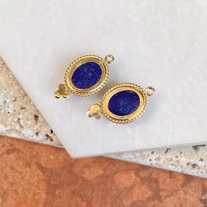 Estate 14KT Yellow Gold Oval Lapis Detailed Frame Earring Charms