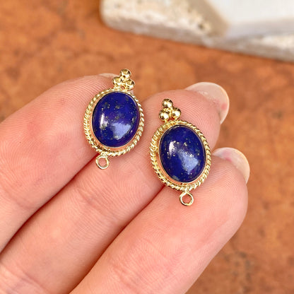 Estate 14KT Yellow Gold Oval Lapis Detailed Frame Earring Charms