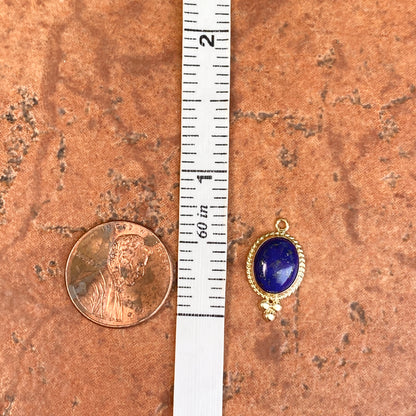 Estate 14KT Yellow Gold Oval Lapis Detailed Frame Earring Charms