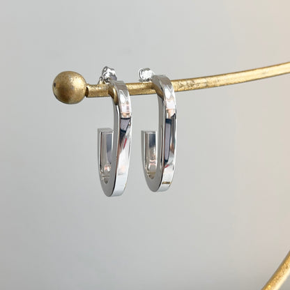 Sterling Silver Oval Thick C-Shape Hoop Earrings 40mm