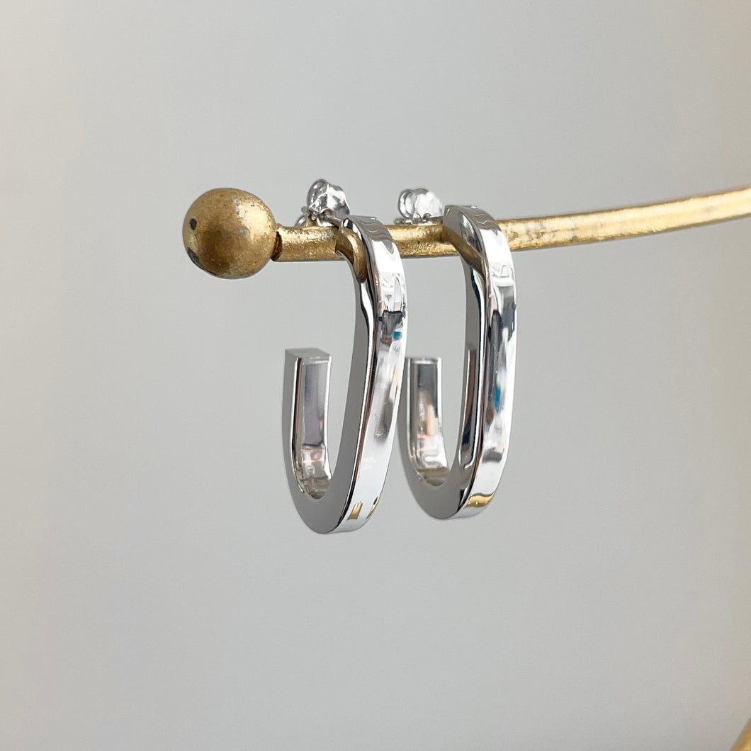 Sterling Silver Oval Thick C-Shape Hoop Earrings 40mm