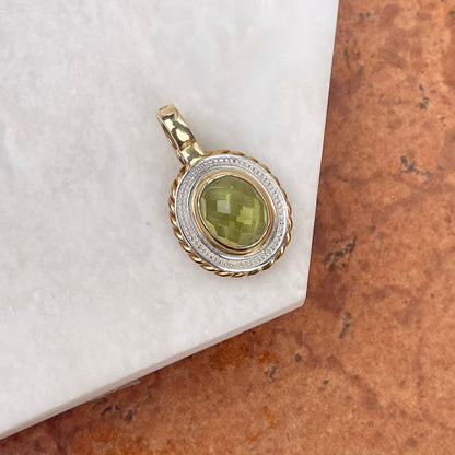 Estate 14KT Yellow Gold + White Gold Oval Faceted Peridot Pendant Enhancer