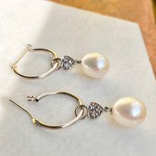 Load image into Gallery viewer, 14KT White Gold Diamond Heart + White Pearl Earring Charms, 14KT White Gold Diamond Heart + White Pearl Earring Charms - Legacy Saint Jewelry