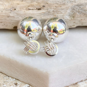Sterling Silver Polished Love Knot Ball Double-Ended Post Earrings