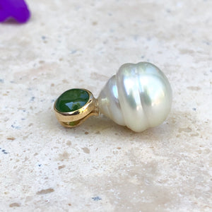 14KT Yellow Gold Jade + Paspaley South Sea Pearl Pendant Slide, 14KT Yellow Gold Jade + Paspaley South Sea Pearl Pendant Slide - Legacy Saint Jewelry