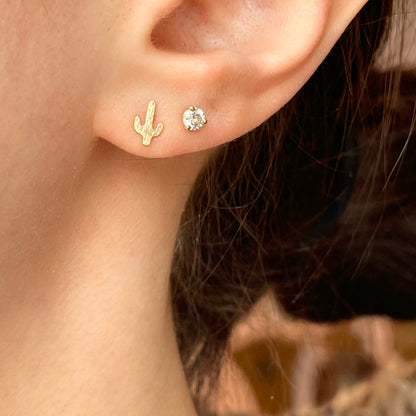 14KT Yellow Gold Mini Cactus Stud Post Earrings