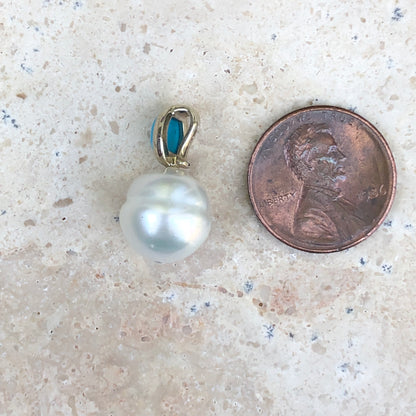 14KT White Gold Turquoise + Paspaley South Sea Pearl Pendant Slide, 14KT White Gold Turquoise + Paspaley South Sea Pearl Pendant Slide - Legacy Saint Jewelry