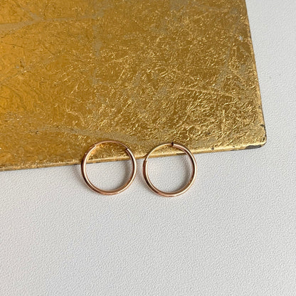 14KT Rose Gold Thin 1.5mm Endless Hoop Earrings 16mm